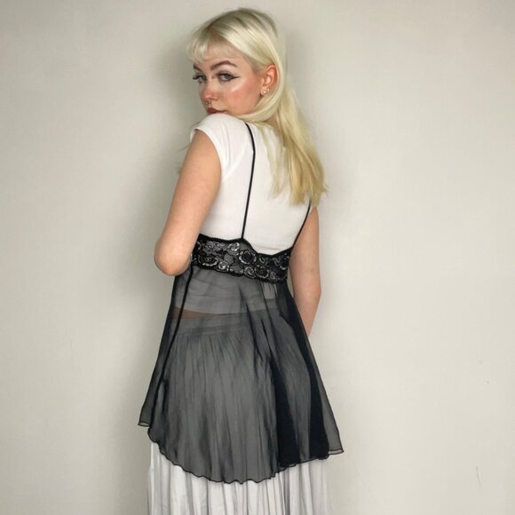 L - Vintage Papillon Blanc Glittered Top - Picture 3 of 4